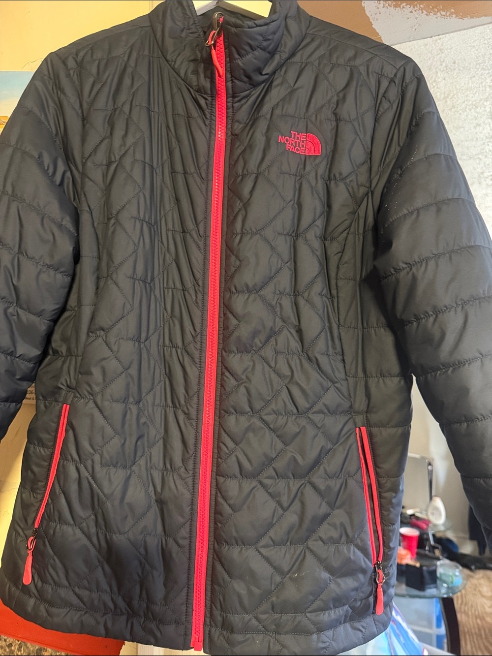 The North Face Black Puffer Jacket with Pink Zipper & Logo